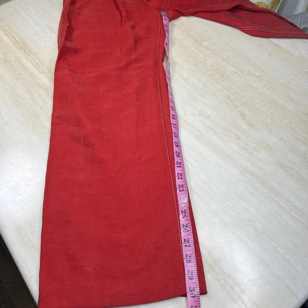 Mango MNG Suit Red Wide Leg High Rise Contrast Stitch Trousers Pants Womens 2